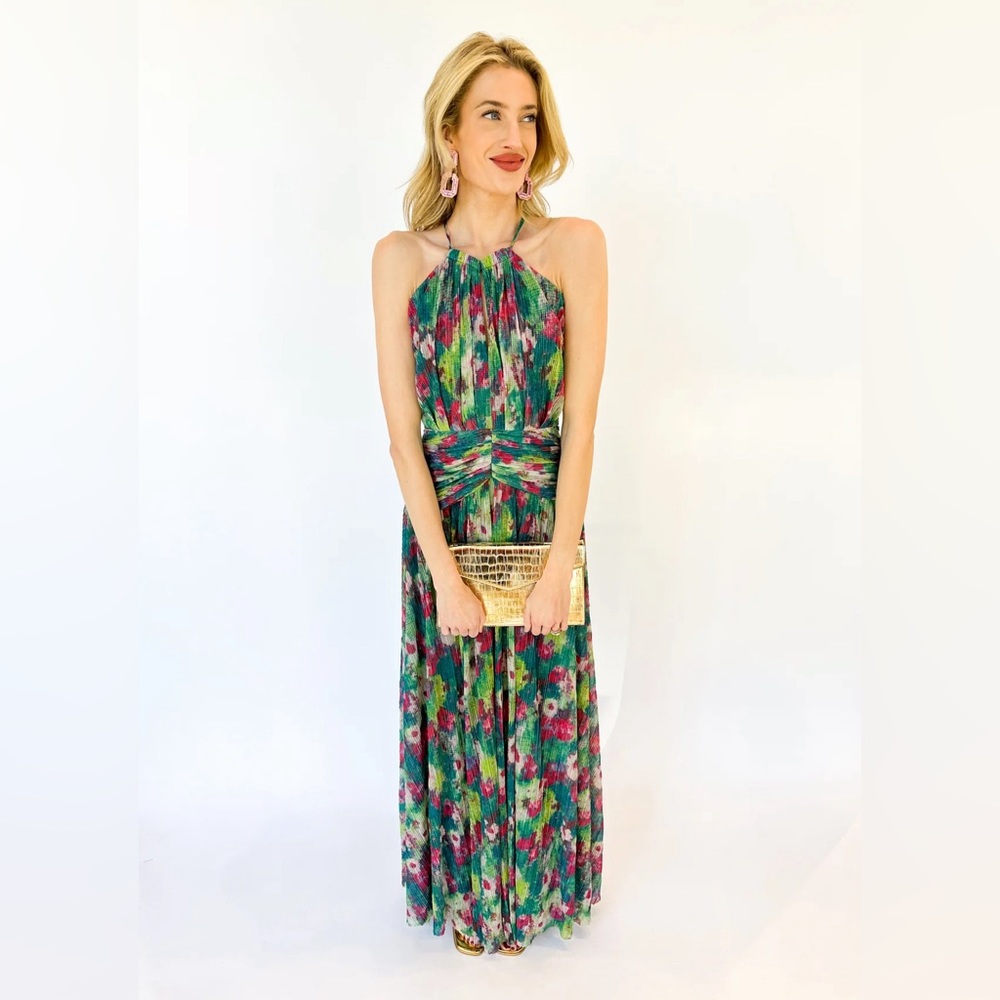 Green Floral Halter Neck Maxi